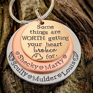 Personalized hand stamped pet memorial keychain. Dog lover gifts. Custom rainbow bridge gift. Loss of pet gift. Dog memorial. Sympathy gift.