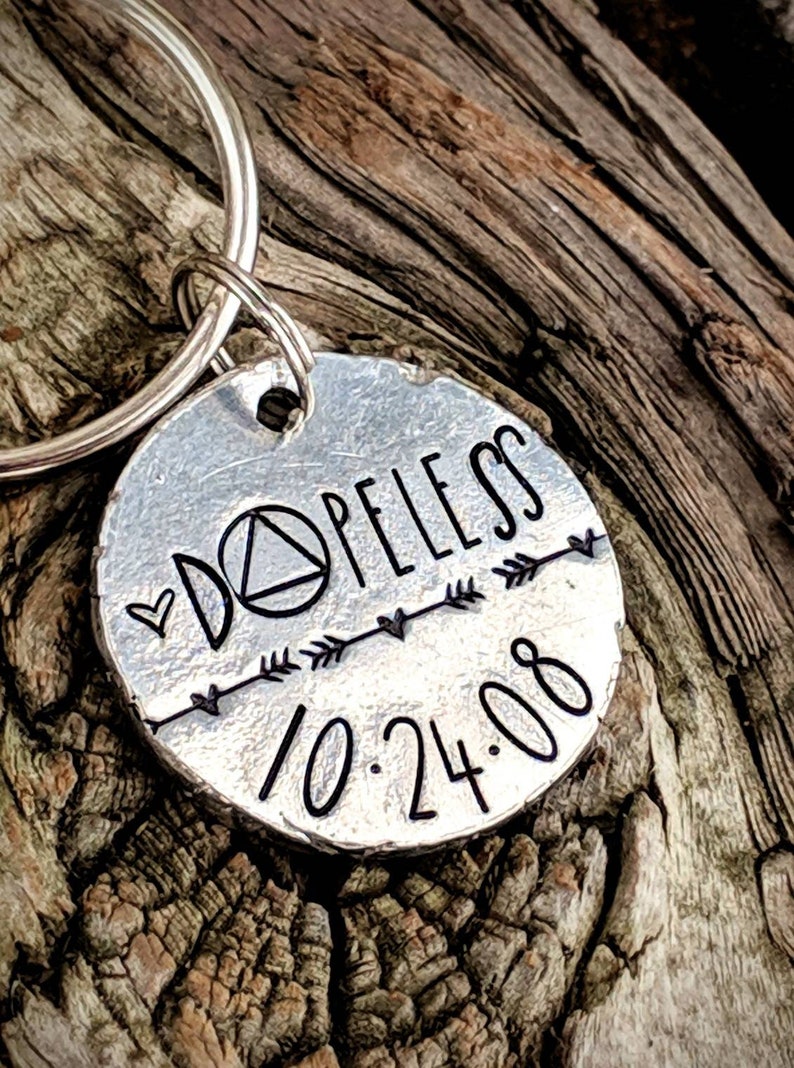 Personalized Sobriety Coin. Hand Stamped Recovery Keychain. Etsy