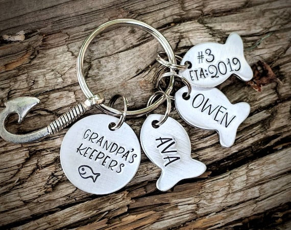 Personalized Hand Stamped Grandpa Keychain. Gift for Grandpa