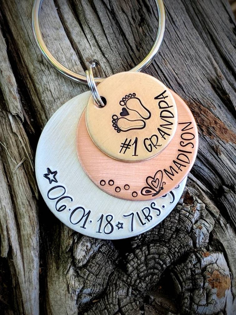 Layered mixed metal gift. Number one grandpa Gift from grandkids Personalized grandpa keychain Grandfather gift Hand stamped keychain