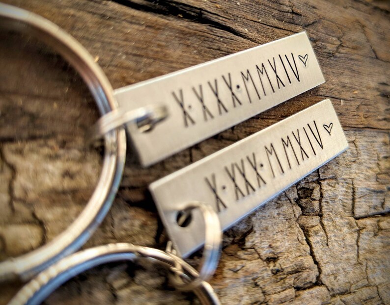 Personalized Anniversary Date Keychain. Matching Set of Two Roman ...