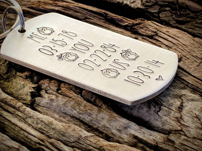 Boyfriend gifts Anniversary date gifts Custom Valentines day gifts Husband gifts. Personalized hand stamped keychain Penguin gifts