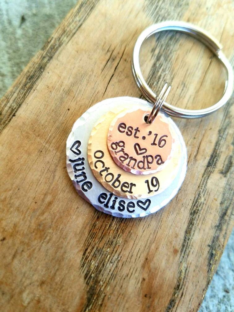 Personalized stamped grandpa keychain. Pregnancy announcement Etsy