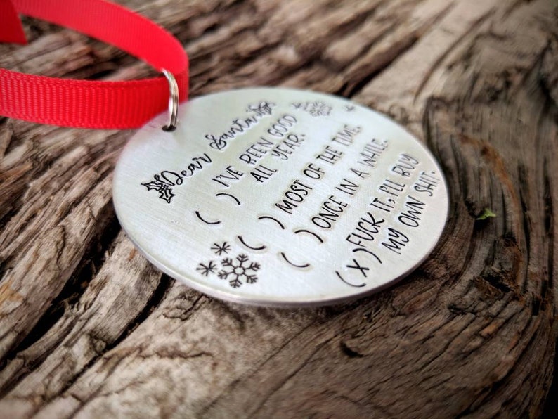Funny Christmas Ornament. Hand Stamped Tree Ornament. Custom Etsy