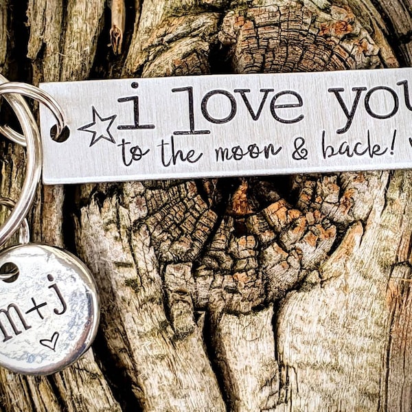 Personalized hand stamped boyfriend keychain. Long distance girlfriend gifts. LDR gift. Valentines day gifts. Anniversary gift for him.