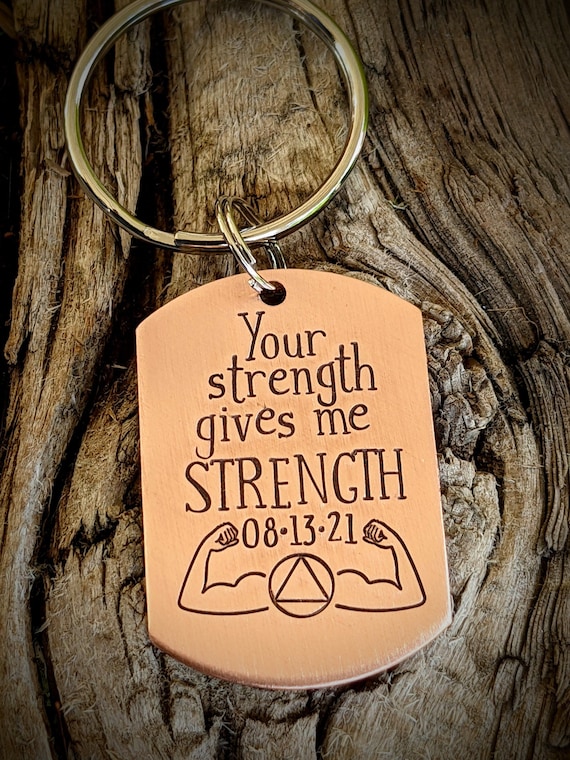 Personalized hand stamped sobriety keychain. Recovery gifts. Sober birthday gift. Custom addiction recovery gifts. 1 year sober gift. 2 year