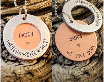 Personalized hand stamped fathers day gift. Custom dad gift. Gifts for new daddy. Rearview mirror charm. Gift for trucker dad. Long distance