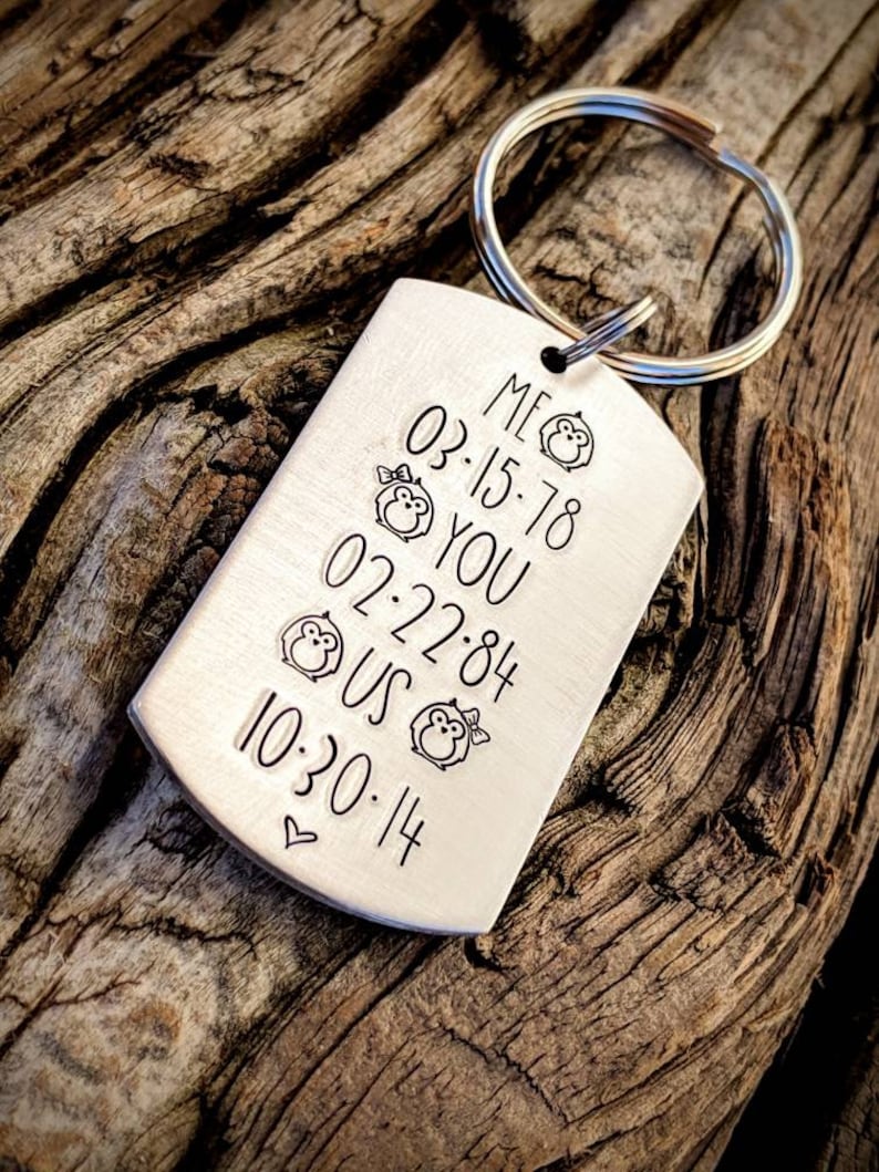 Boyfriend gifts Anniversary date gifts Custom Valentines day gifts Husband gifts. Personalized hand stamped keychain Penguin gifts