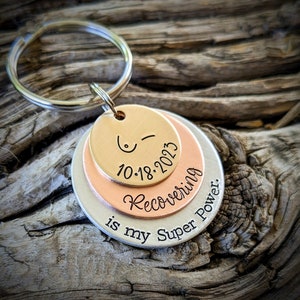 Breast cancer recovery keychain. Unilateral bilateral mastectomy remission gift. image 2