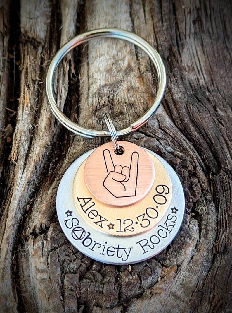 Aa Keychains Personalized Hand Stamped Sobriety Keychain. Recovery Anniversary Gifts ...