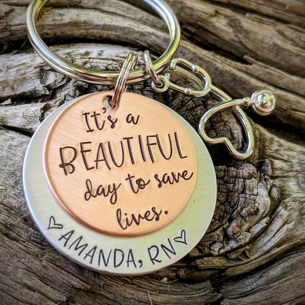 Personalized hand stamped nurse keychain. Nursing school graduation gift. Registered nurse RN keychain. Custom nurse gift. Gift for mom.