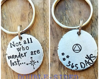 Personalized Sobriety Birthday Keychain Aa Alcoholics Anonymous Reery Gift Double Sized Pewter