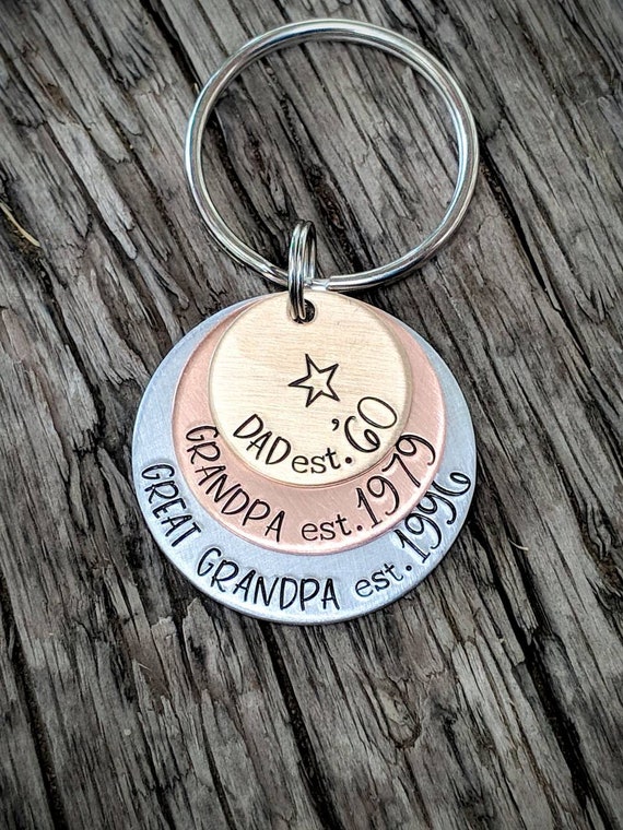 Layered mixed metal gift. Number one grandpa Gift from grandkids Personalized grandpa keychain Grandfather gift Hand stamped keychain