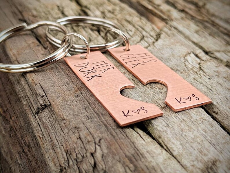 Personalized Hand Stamped Matching Set Couples Keychains. Valentines ...