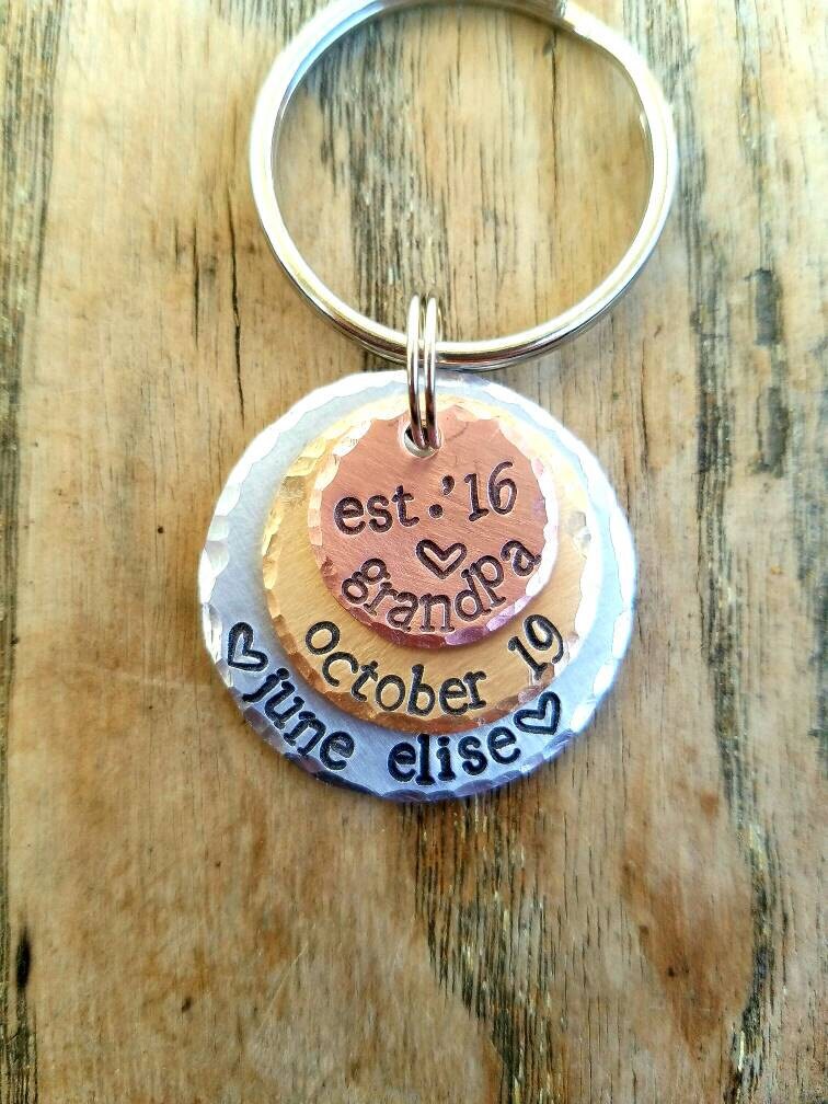 Personalized stamped grandpa keychain. Pregnancy announcement Etsy