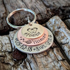 Personalized hand stamped new baby keychain. First fathers day gift. New daddy gift. Number 1 daddy. New father keychain. Gift for husband image 9