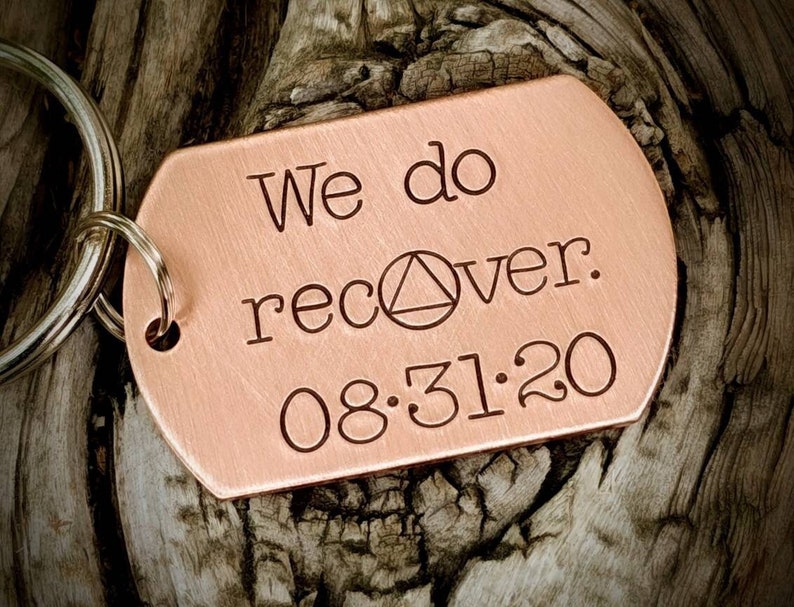 Personalized hand stamped sobriety keychain. Custom sober birthday gift. Recovery anniversary keychain. Addiction recovery gifts. Alcoholics 