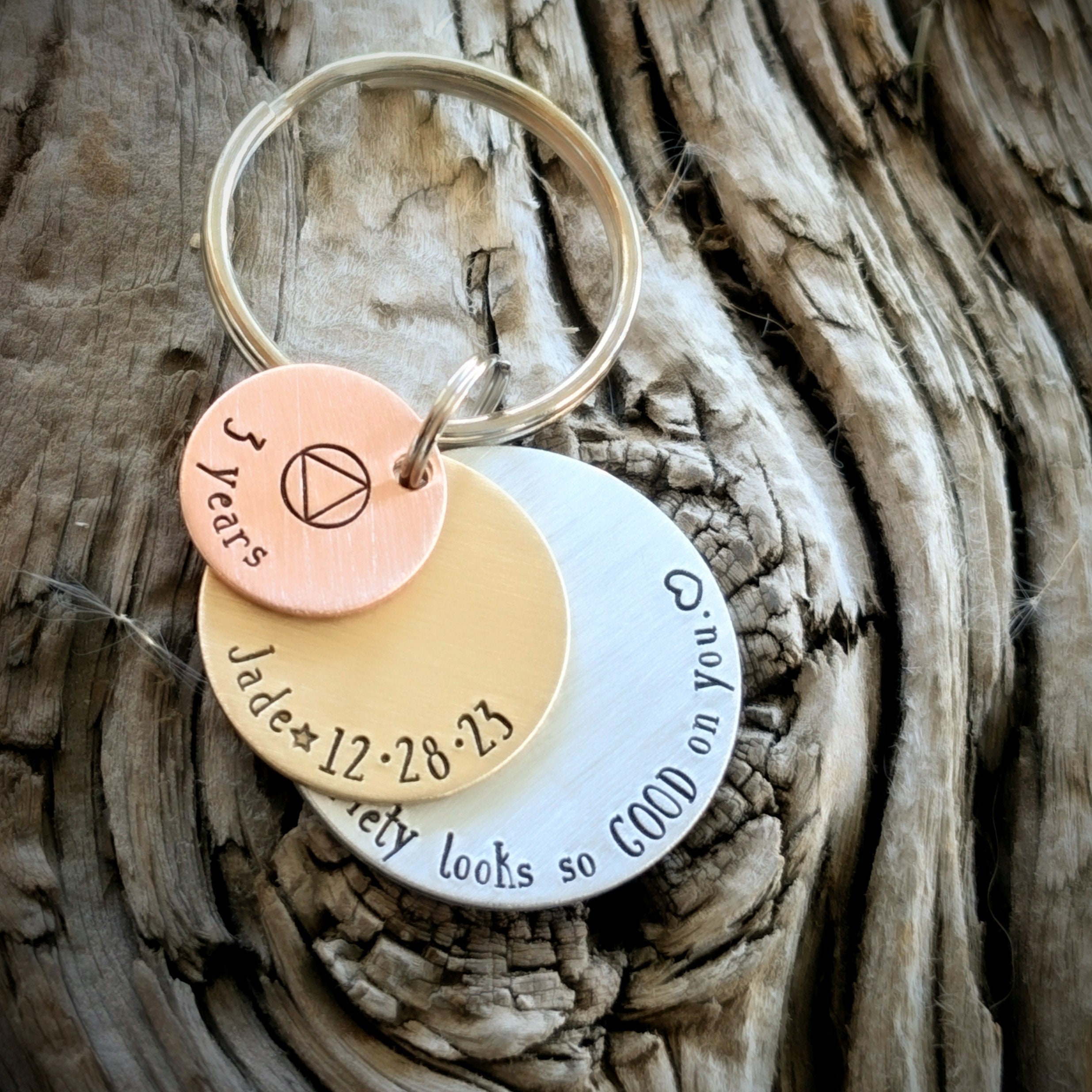 Custom Hand Stamped Sobriety Keychain. 1 Year Sober Gift. 2 Years ...
