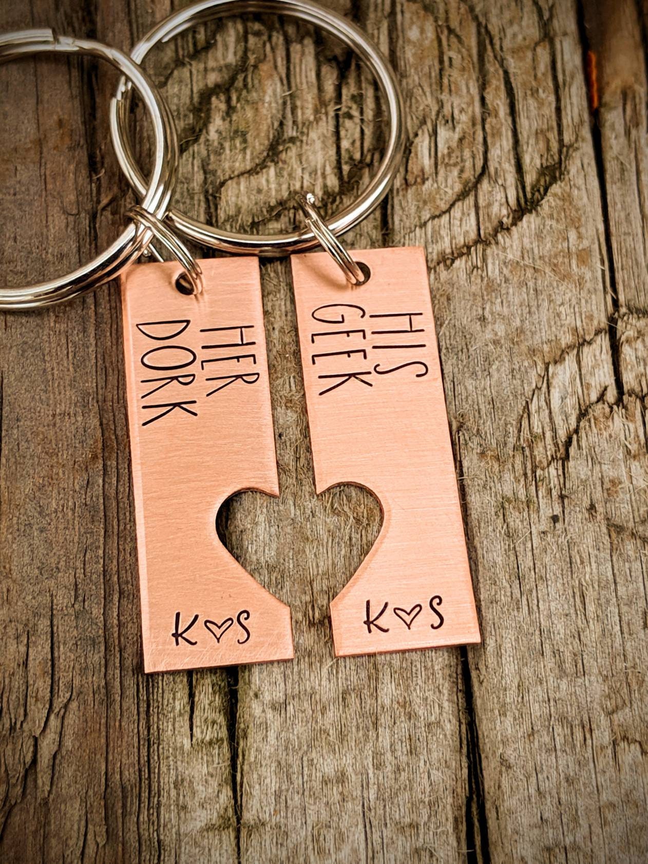Personalized Hand Stamped Matching Set Couples Keychains. Valentines ...