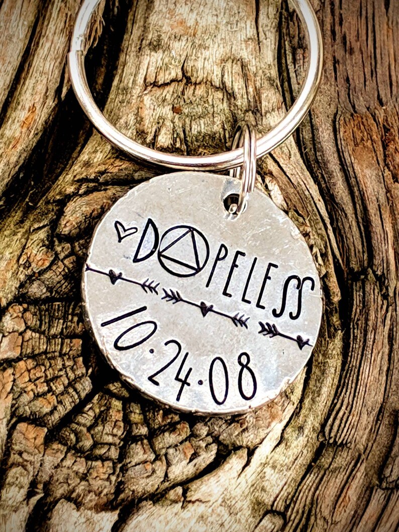 Personalized Sobriety Coin. Hand Stamped Recovery Keychain. Etsy