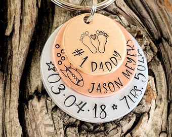 Personalized daddy keychain. First fathers day gift. New baby keychain. New parent gift. Rainbow baby gift. New Father's keychain. #1 Daddy.