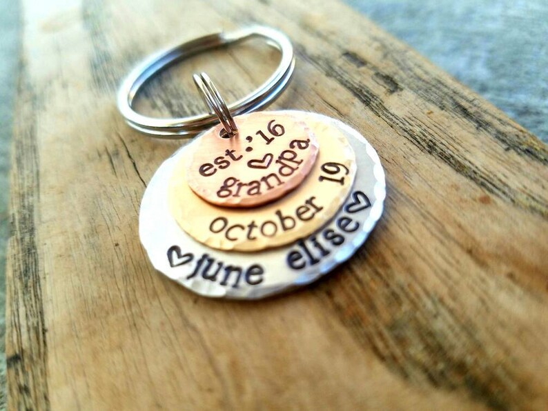 Personalized stamped grandpa keychain. Pregnancy announcement Etsy
