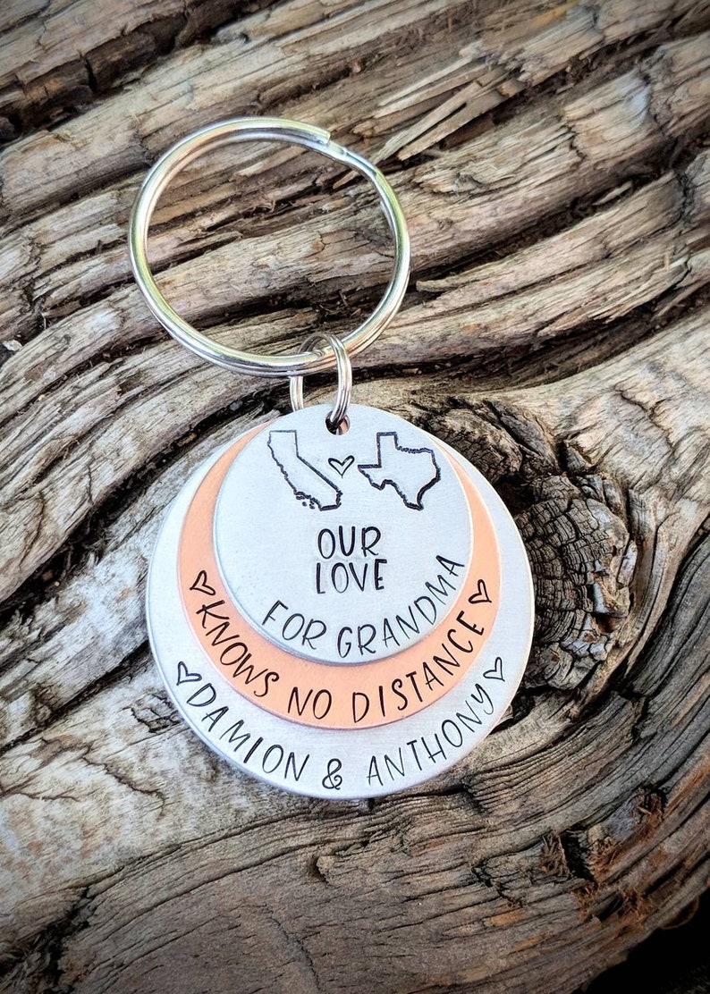 Personalized Hand Stamped Long Distance Grandma Keychain Is A Sentimental Gift For Grandma From Grandkids