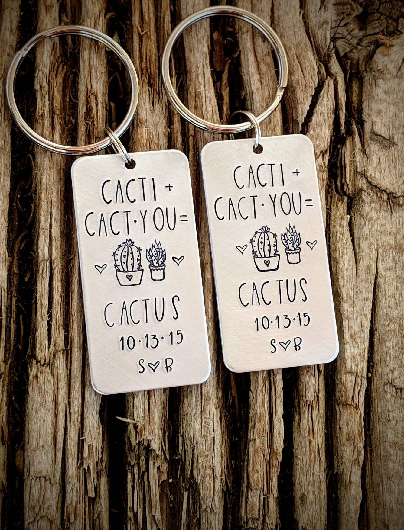 Partner Gift Personalized Hand Stamped Matching Keychains. Couples Gift Set. Custom ...