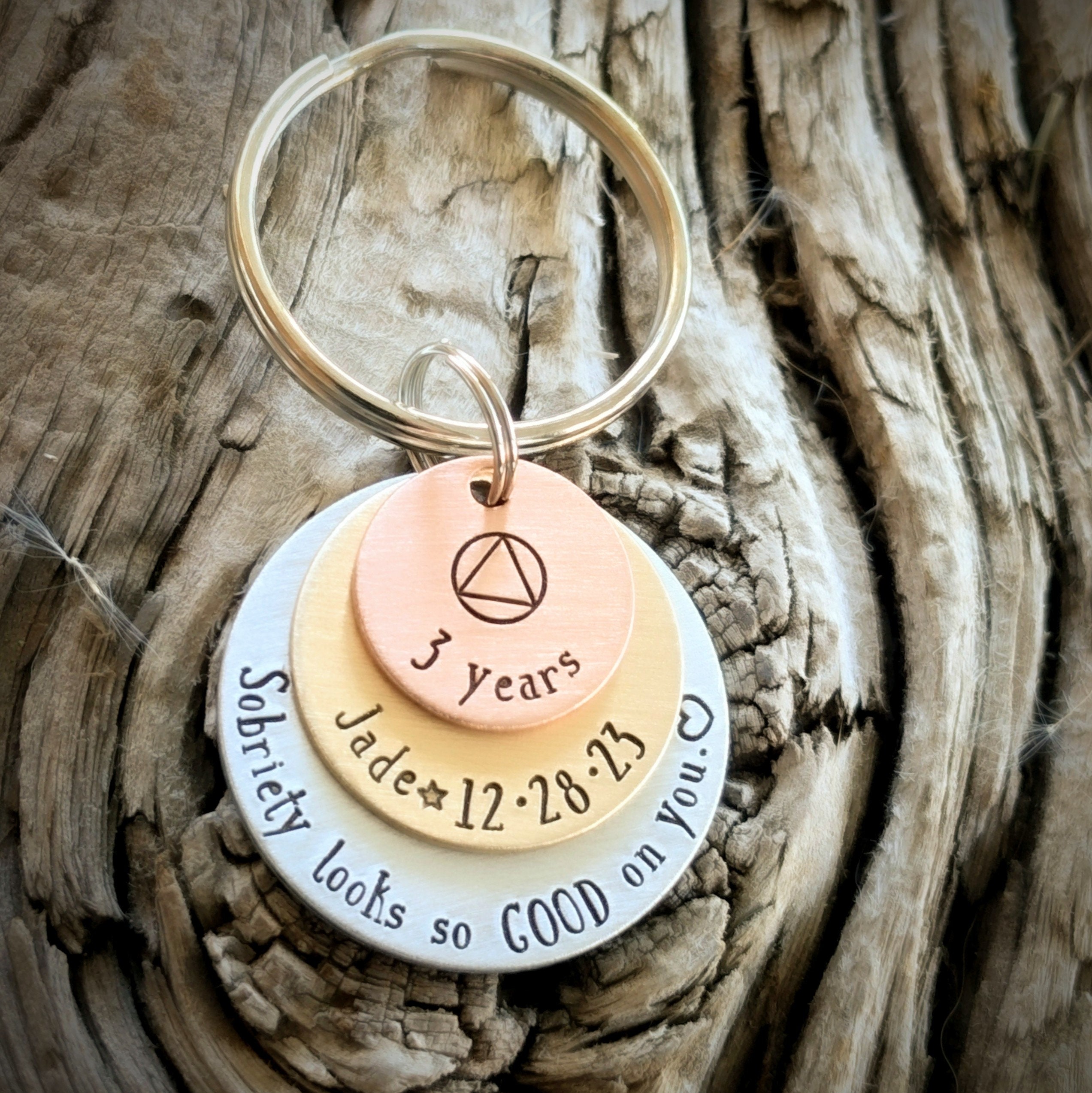 Aa Keychains Custom Hand Stamped Sobriety Keychain. 1 Year Sober Gift. 2 Years ...