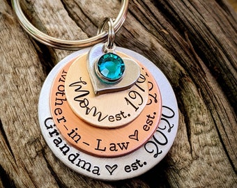 Personalized hand stamped mother in law gift. Gift for grandma. Grandmother keychain. Mother of the bride gift. Mother-in-law birthday