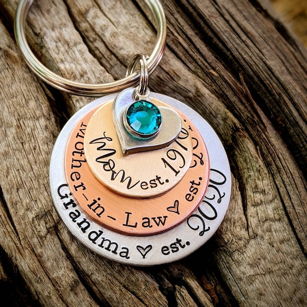 Personalized hand stamped mother in law gift. Gift for grandma. Grandmother keychain. Mother of the bride gift. Mother-in-law birthday