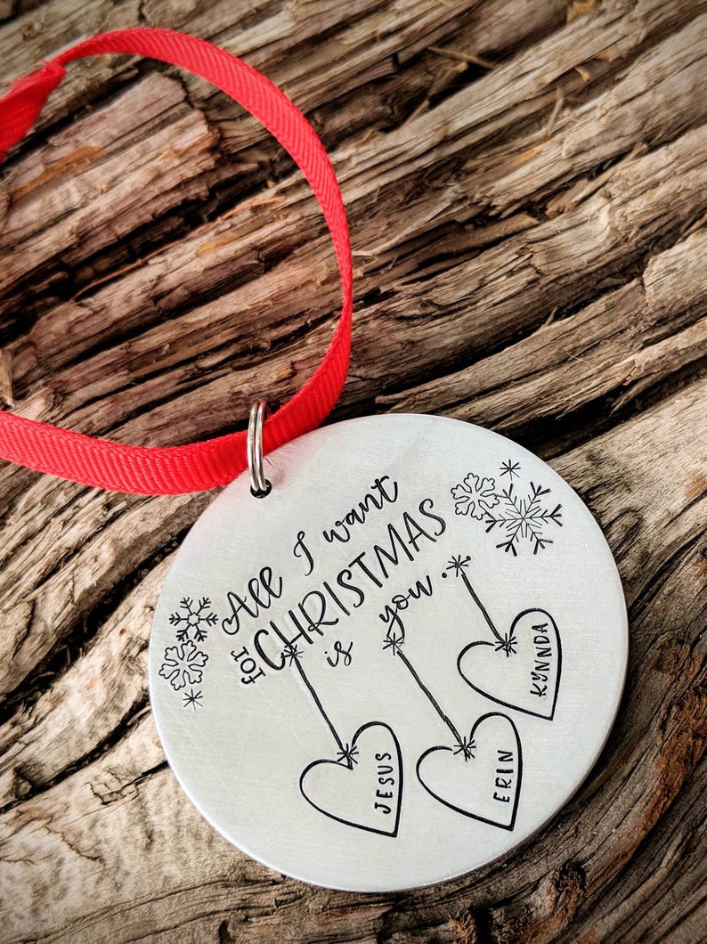 Personalized Christmas ornament. Hand stamped tree ornament. Etsy