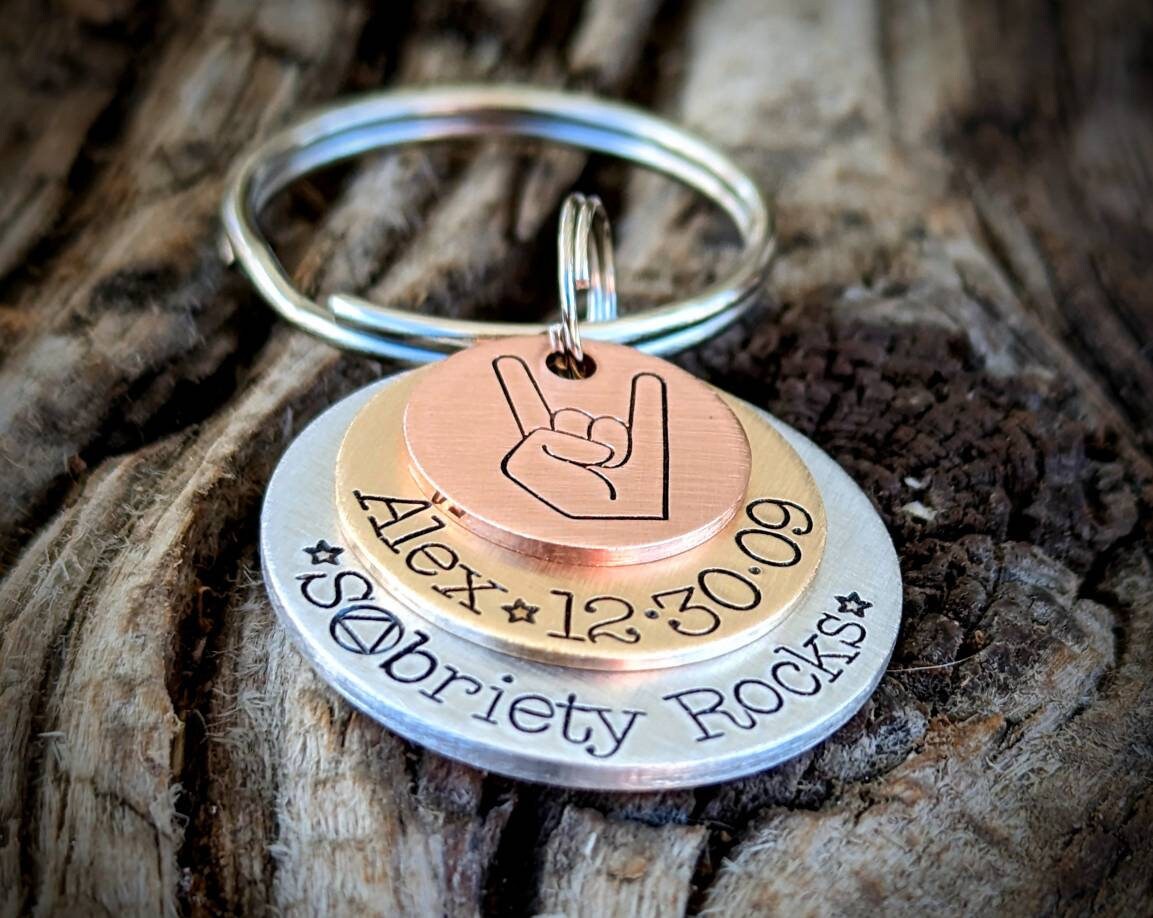 Aa Keychains Personalized Hand Stamped Sobriety Keychain. Recovery Anniversary Gifts ...