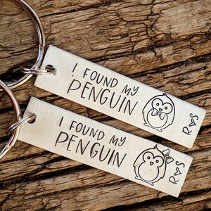 Personalized Penguin Keychains. Hand Stamped Couples Gift Set. Custom ...