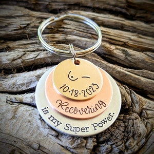 Breast cancer recovery keychain. Unilateral bilateral mastectomy remission gift. image 4