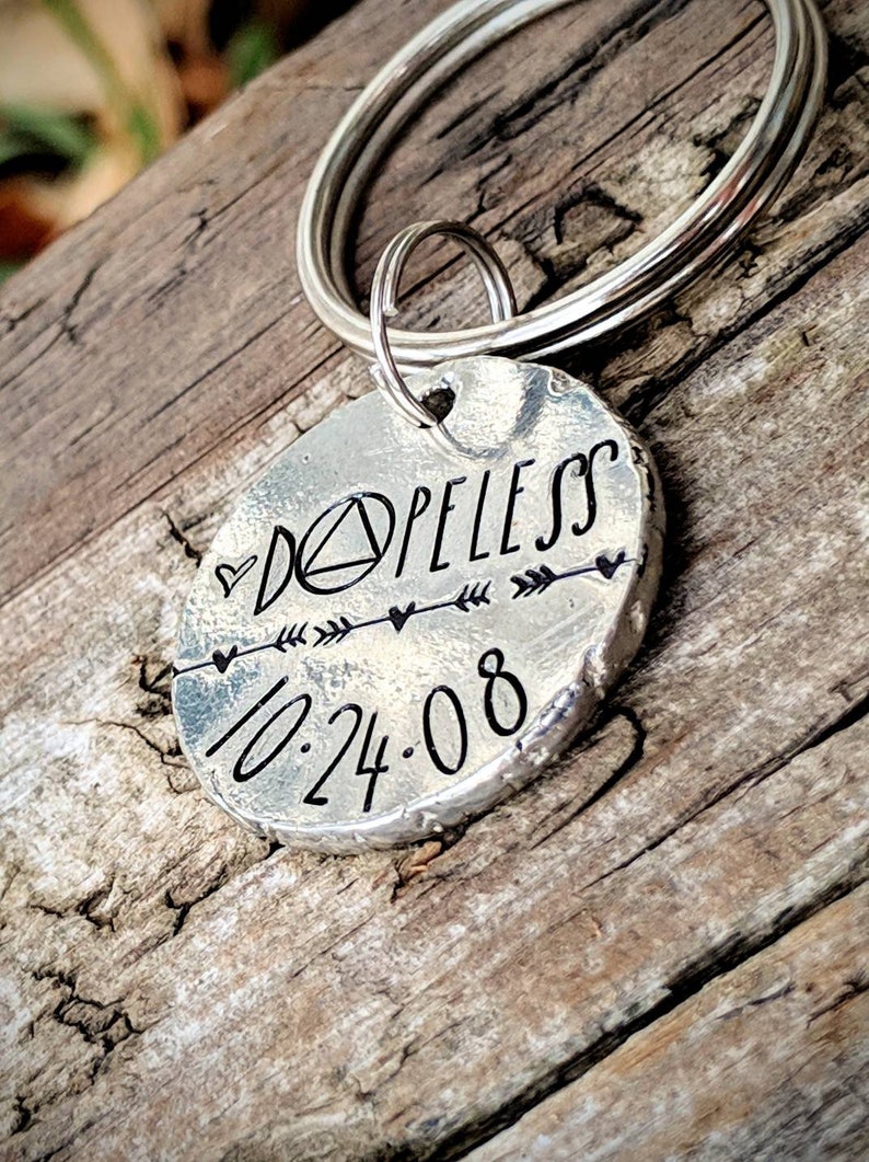 Personalized Sobriety Coin. Hand Stamped Recovery Keychain. Etsy
