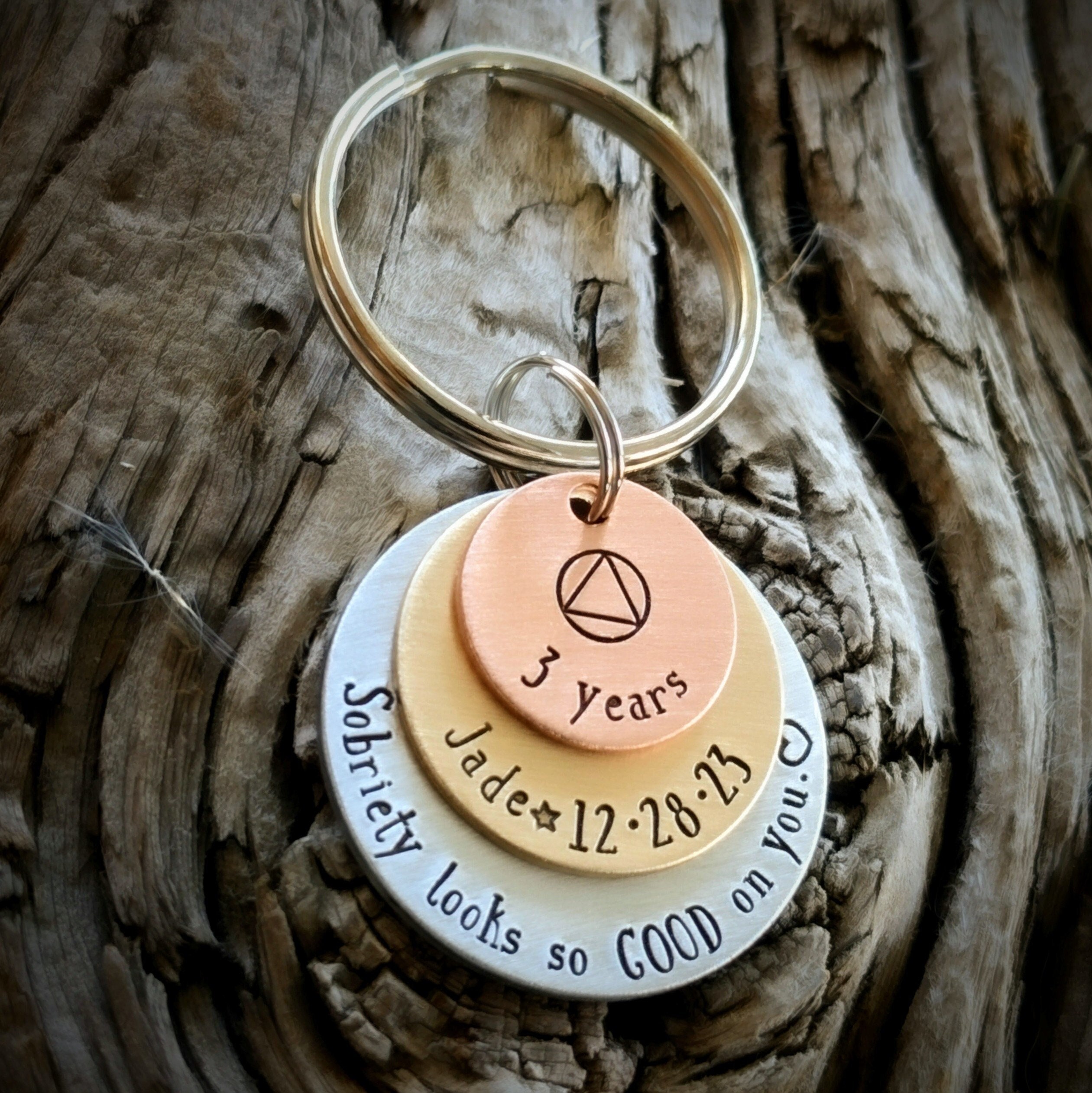 Aa Keychains Custom Hand Stamped Sobriety Keychain. 1 Year Sober Gift. 2 Years ...