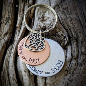 Personalized hand stamped grandmas keychain. Mothers day gifts for grandmother. First time grandma gifts. Custom pregnancy announcement. image 5