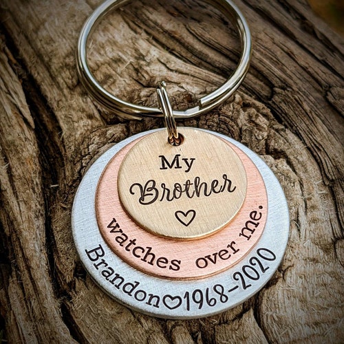 Personalized hand stamped brother memorial keychain. Custom gift for loss of sibling. Brother loss gifts. Sympathy gifts. In remembrance of