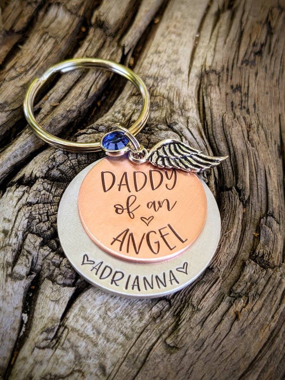Personalized hand stamped infant loss memorial keychain. Daddy of an angel gift. Remembrance keychain. Loss of child gift. Miscarriage gift