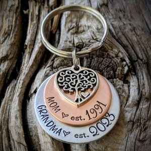 Personalized hand stamped grandmas keychain. Mothers day gifts for grandmother. First time grandma gifts. Custom pregnancy announcement. image 2