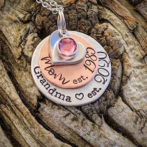 Personalized hand stamped mothers day necklace. Pregnancy. Announcement for mom. First mothers day gift. New grandma gift. Babys first