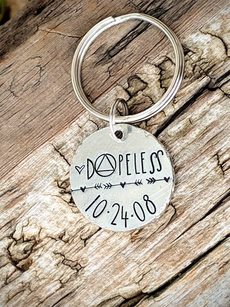 Personalized Sobriety Coin. Hand Stamped Recovery Keychain. Etsy