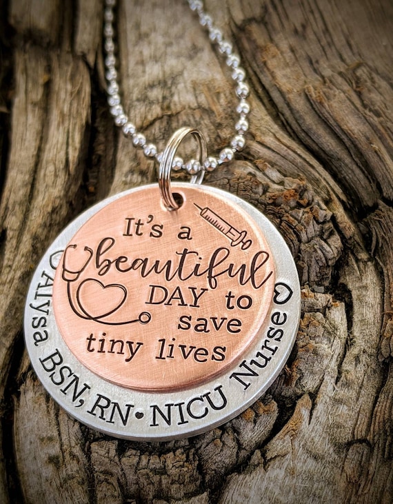 Personalized Hand Stamped Nurse Rearview Mirror Charm. Gift for
