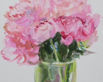 Peonies, acrylic, original art, one-of-a-kind , beautiful gift for the flower lover