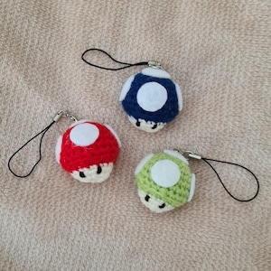 Mario Mushroom Phone Charm (1-up, super mushrooms)