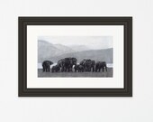 Parade of Elephants Fine Art Print of Original Charcoal Drawing