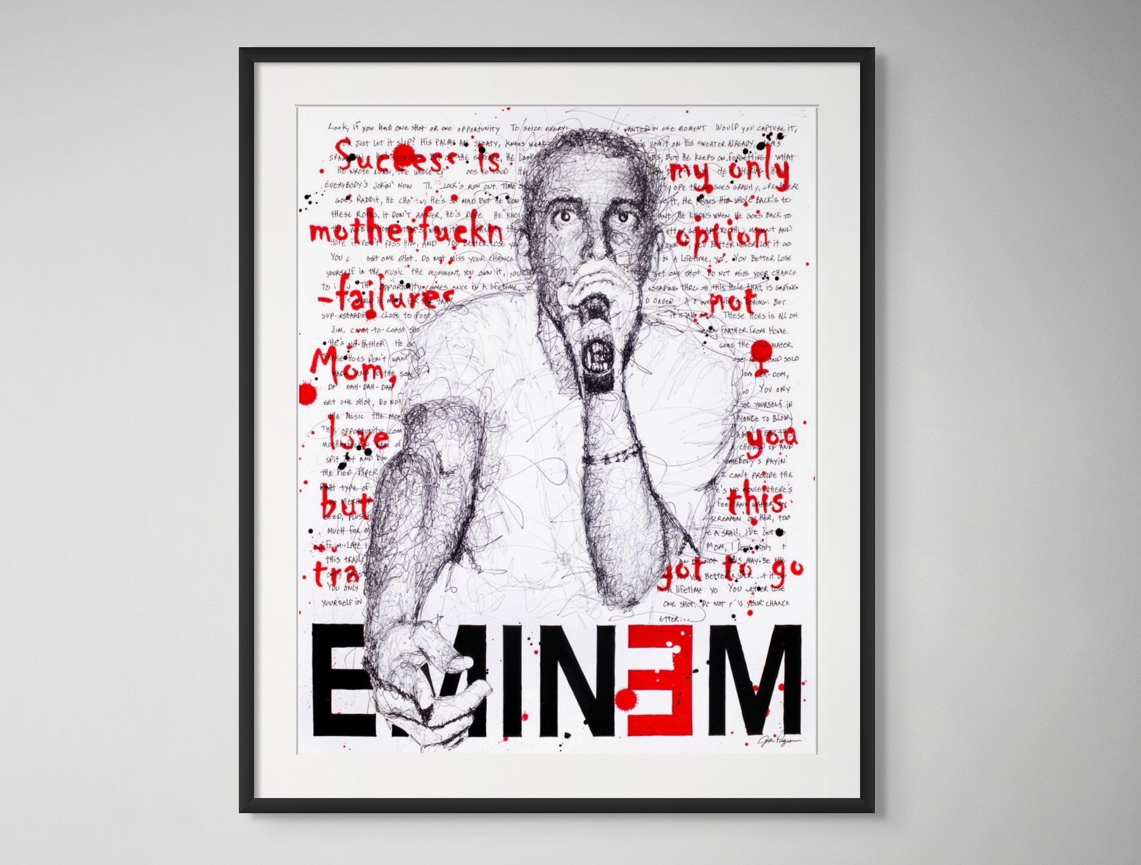 人物画(EMINEM) 1枚限定 鉛筆のみ 値下げ交渉可 Eminem Print of Original Ink Drawing - Scribble Art - Etsy