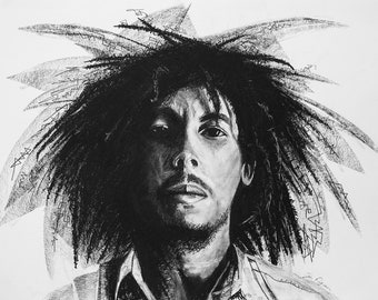 Bob Marley Fine Art Print of Original Charcoal Drawing