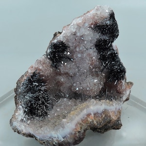Quartz geode with goethite needles from Morocco – old find – miniature